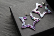 Load image into Gallery viewer, Acrylic Star Hoop Studs, Statement Earrings