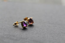 Load image into Gallery viewer, Amethyst Gold on Silver Studs