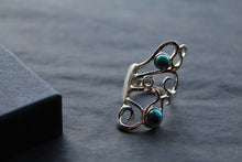 Load image into Gallery viewer, Amy Blue Mohave Turquoise & Blue Topaz Long Swirly Ring