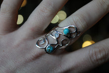 Load image into Gallery viewer, Amy Blue Mohave Turquoise & Blue Topaz Long Swirly Ring