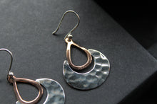 Load image into Gallery viewer, Copper & Silver Hammered Crescent Moon Earrings