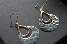 Load image into Gallery viewer, Copper & Silver Hammered Crescent Moon Earrings