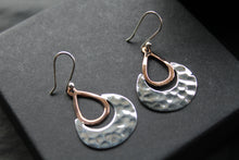 Load image into Gallery viewer, Copper & Silver Hammered Crescent Moon Earrings
