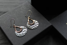Load image into Gallery viewer, Copper & Silver Hammered Crescent Moon Earrings