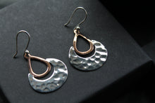 Load image into Gallery viewer, Copper & Silver Hammered Crescent Moon Earrings