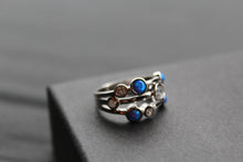 Load image into Gallery viewer, Cubic Zirconia & Blue Opalique Triple Band Ring