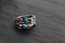 Load image into Gallery viewer, Cubic Zirconia & Blue Opalique Triple Band Ring