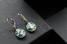 Load image into Gallery viewer, Deco Style Emerald Green Oval Earrings