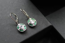 Load image into Gallery viewer, Deco Style Emerald Green Oval Earrings