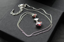 Load image into Gallery viewer, Fiorelli Square Drop Necklace with Ruby Red Cubic Zirconia