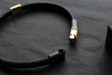 Load image into Gallery viewer, Fred Bennett Leather Bracelet with Black IP and Yellow Gold Plated Details