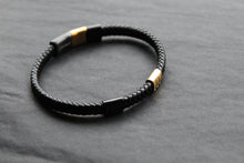 Load image into Gallery viewer, Fred Bennett Leather Bracelet with Black IP and Yellow Gold Plated Details