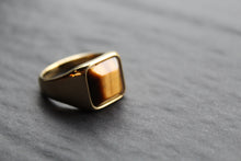 Load image into Gallery viewer, Fred Bennett Signet Ring with Tiger Eye Gold IP Plating