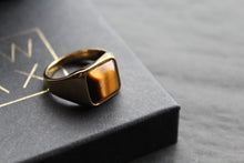 Load image into Gallery viewer, Fred Bennett Signet Ring with Tiger Eye Gold IP Plating