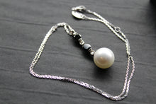 Load image into Gallery viewer, Giorgio Martello White Pearl Necklace with Black & Clear Cubic Zirconia