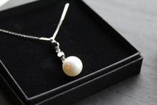 Load image into Gallery viewer, Giorgio Martello White Pearl Necklace with Black & Clear Cubic Zirconia