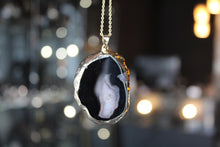 Load image into Gallery viewer, Gold Tone Black Agate Crystal Long Length Statement Necklace