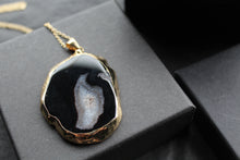 Load image into Gallery viewer, Gold Tone Black Agate Crystal Long Length Statement Necklace