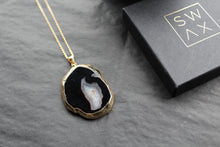 Load image into Gallery viewer, Gold Tone Black Agate Crystal Long Length Statement Necklace