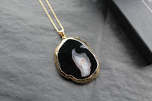 Load image into Gallery viewer, Gold Tone Black Agate Crystal Long Length Statement Necklace