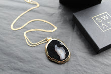 Load image into Gallery viewer, Gold Tone Black Agate Crystal Long Length Statement Necklace