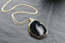 Load image into Gallery viewer, Gold Tone Black Agate Crystal Long Length Statement Necklace