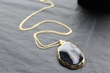 Load image into Gallery viewer, Gold Tone Black Agate Crystal Long Length Statement Necklace