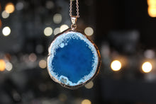 Load image into Gallery viewer, Gold Tone Blue Agate Crystal Long Length Statement Necklace