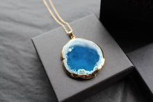Load image into Gallery viewer, Gold Tone Blue Agate Crystal Long Length Statement Necklace