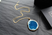 Load image into Gallery viewer, Gold Tone Blue Agate Crystal Long Length Statement Necklace