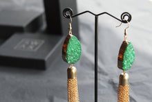 Load image into Gallery viewer, Gold Tone Crystal Statement Chain Drop Earrings