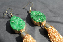 Load image into Gallery viewer, Gold Tone Crystal Statement Chain Drop Earrings