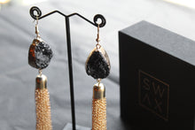 Load image into Gallery viewer, Gold Tone Crystal Statement Chain Drop Earrings