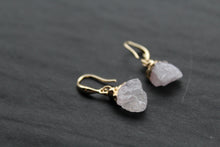 Load image into Gallery viewer, Gold Tone Raw Cut Rose Quartz Rock Earrings