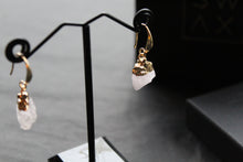 Load image into Gallery viewer, Gold Tone Raw Cut Rose Quartz Rock Earrings