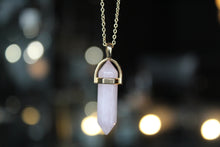 Load image into Gallery viewer, Gold Tone Rose Quartz Crystal Point Necklace