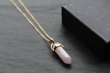 Load image into Gallery viewer, Gold Tone Rose Quartz Crystal Point Necklace