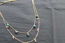 Load image into Gallery viewer, Gold Tone Turquoise & Clear Quartz Layered Necklace