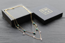 Load image into Gallery viewer, Gold Tone Turquoise & Clear Quartz Layered Necklace