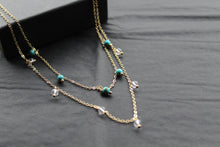 Load image into Gallery viewer, Gold Tone Turquoise & Clear Quartz Layered Necklace
