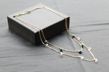 Load image into Gallery viewer, Gold Tone Turquoise & Clear Quartz Layered Necklace
