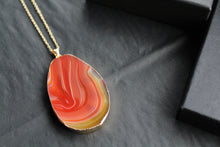 Load image into Gallery viewer, Orange/Grey Gold Tone Agate Crystal Long Length Necklace