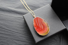 Load image into Gallery viewer, Orange/Grey Gold Tone Agate Crystal Long Length Necklace