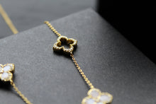 Load image into Gallery viewer, Gold Vermeil CZ Vintage Flower Pink Mother of Pearl Large Necklace