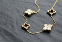 Load image into Gallery viewer, Gold Vermeil CZ Vintage Flower Pink Mother of Pearl Large Necklace