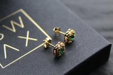 Load image into Gallery viewer, Gold Vermeil 'New' Vintage Clover Emerald Earrings