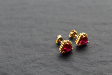 Load image into Gallery viewer, Gold & Ruby Red Cubic Zirconia Heart of India Earrings