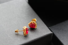 Load image into Gallery viewer, Gold & Ruby Red Cubic Zirconia Heart of India Earrings