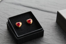 Load image into Gallery viewer, Gold & Ruby Red Cubic Zirconia Heart of India Earrings