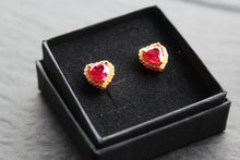 Load image into Gallery viewer, Gold & Ruby Red Cubic Zirconia Heart of India Earrings